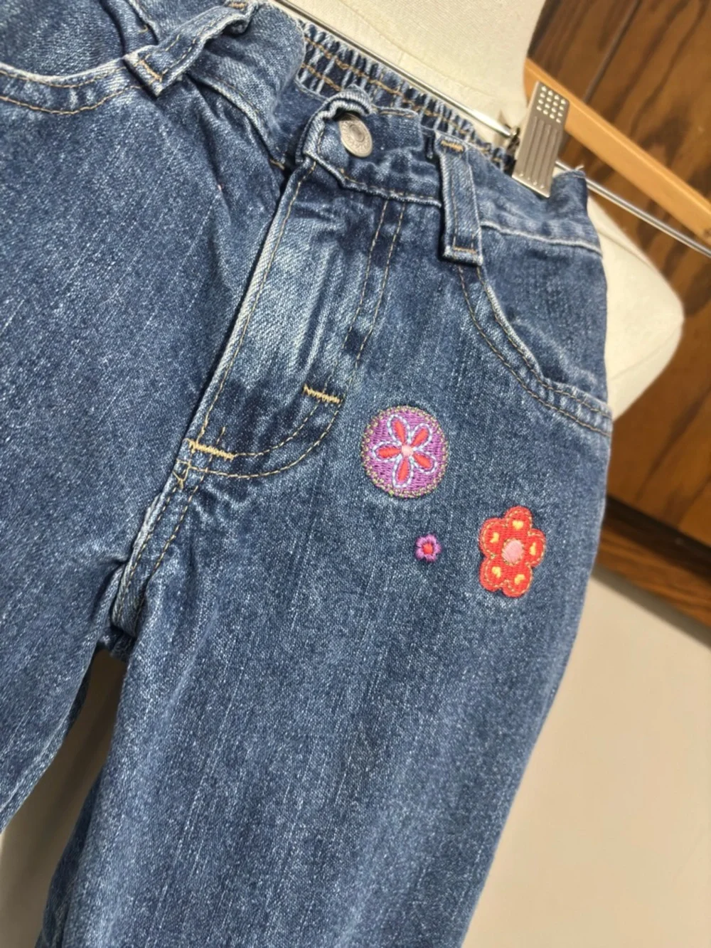 Lee Vtg Embroidered Floral Jeans Girls Size 4 Straight Leg